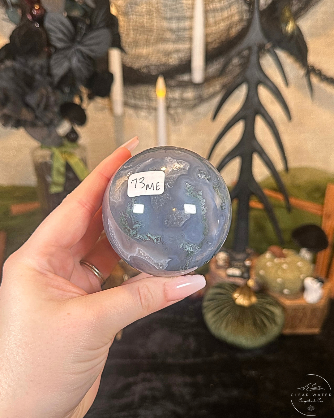 Large Blue Chalcedony & Moss Agate Sphere
