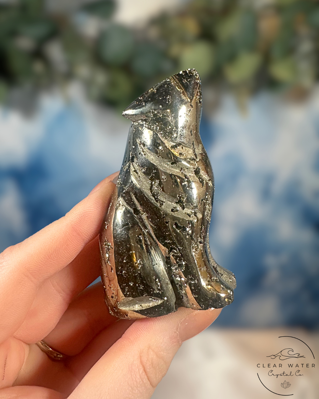 Pyrite Wolf Carving: Lunar Power