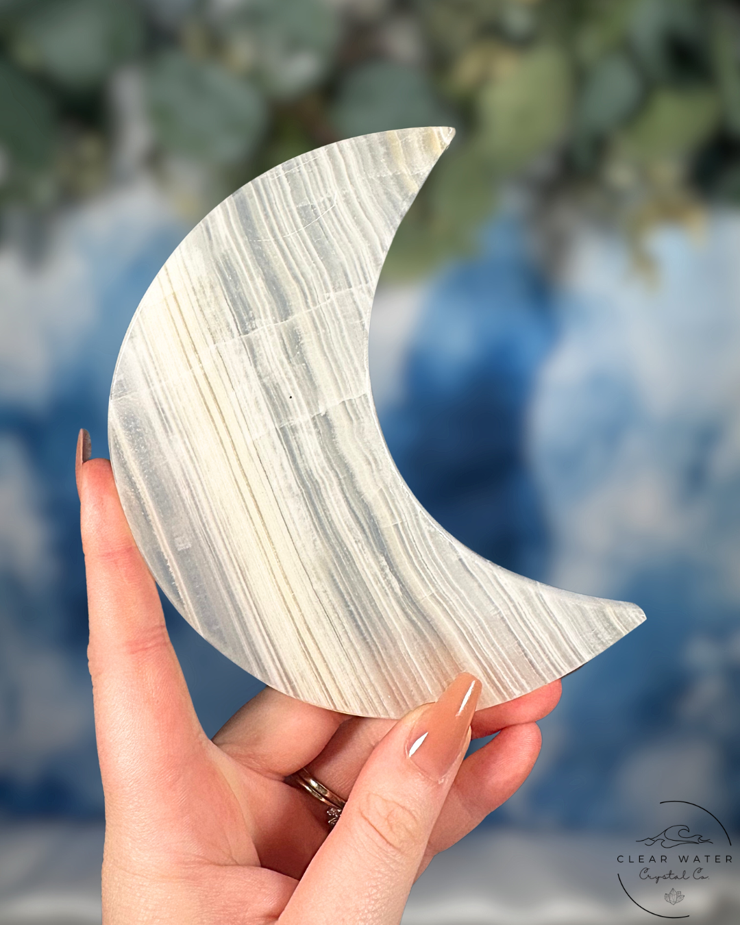 Mexican White Onyx Moon Plate