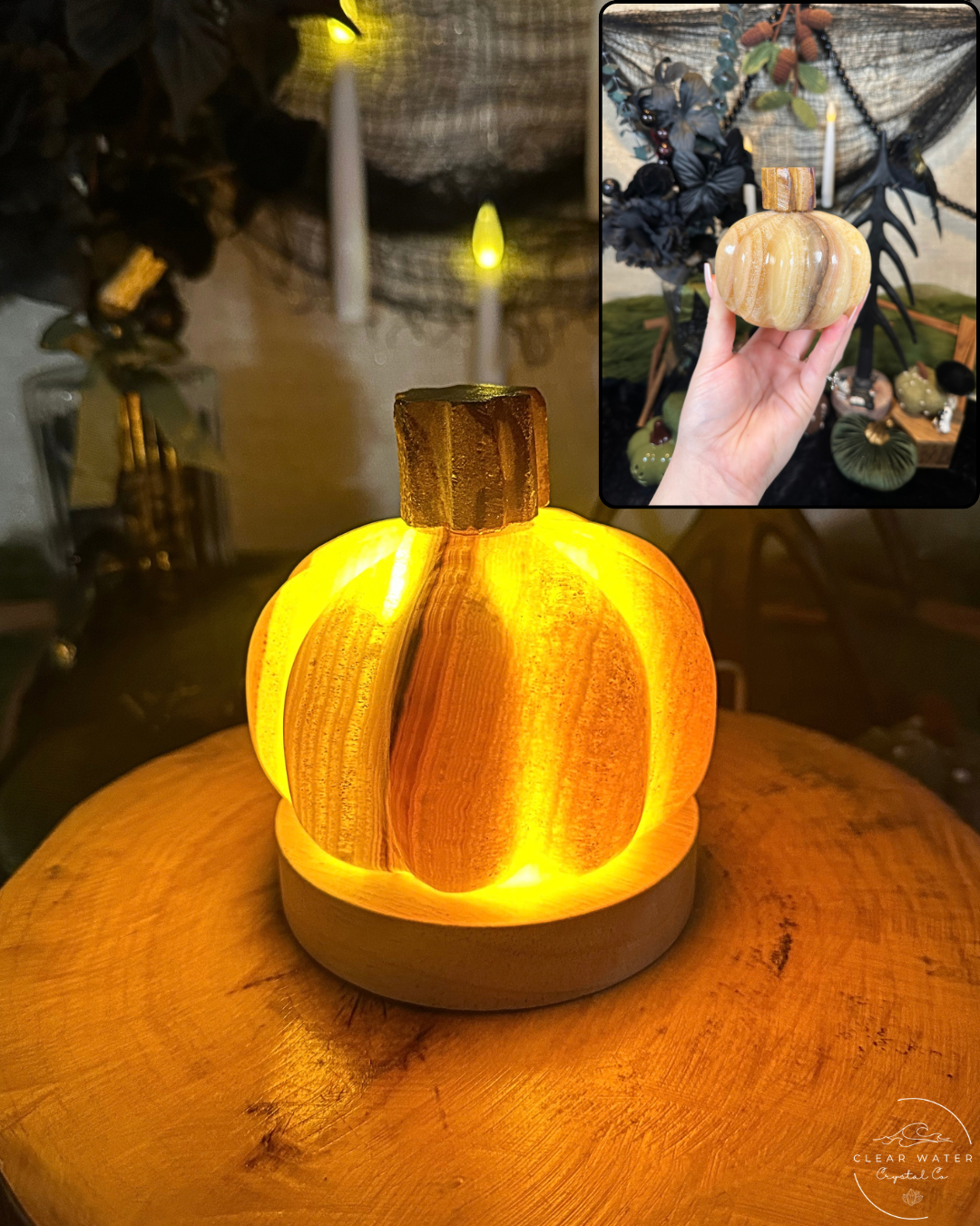 Orange Calcite Pumpkin Lamp | Mexico