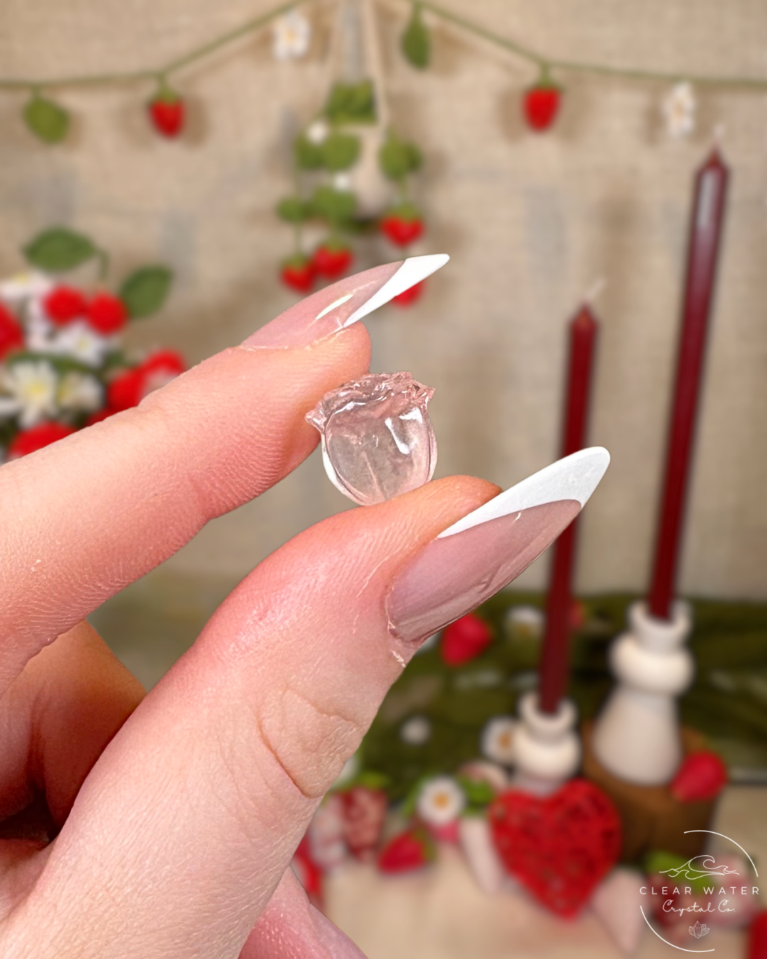 Mini Rose Quartz Rose Carving