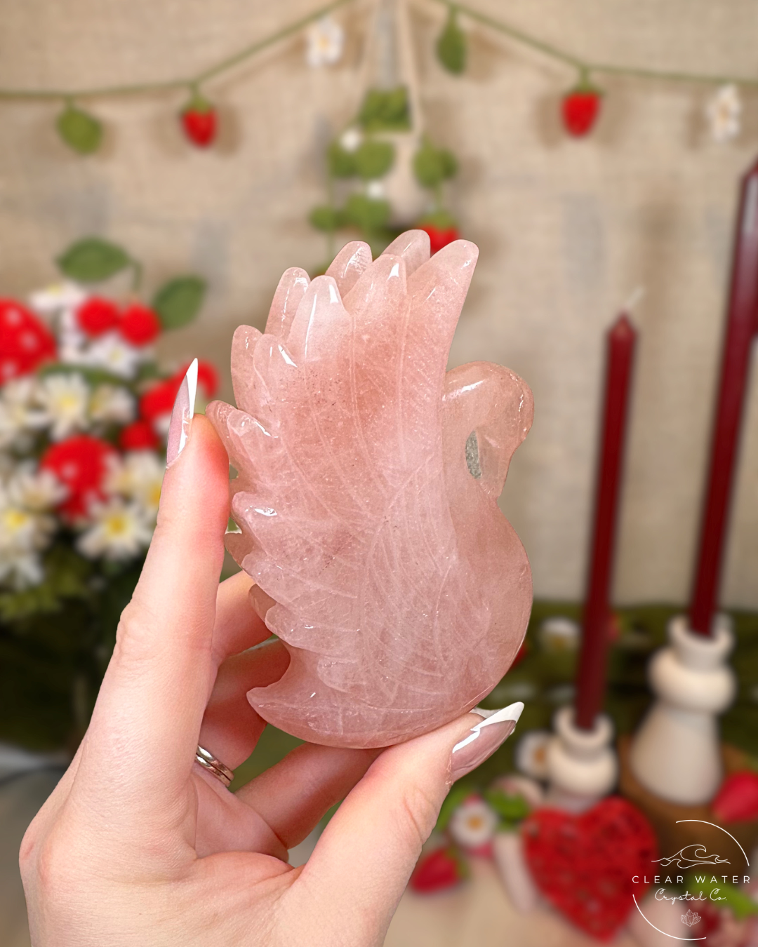 Large Rose Quartz Swan Carvings