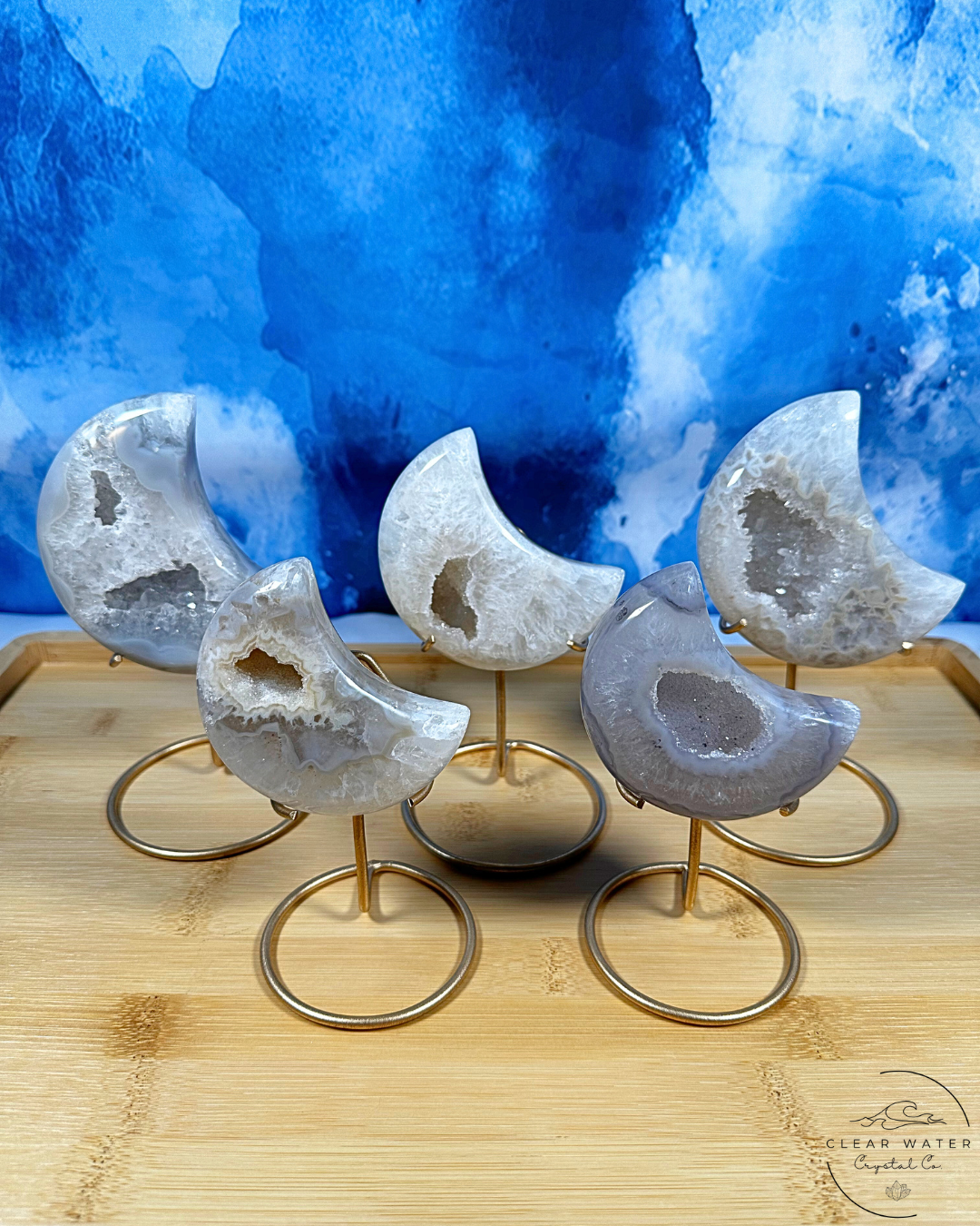 Celestial Captivation: Brazilian Druzy Agate Moon on Stand