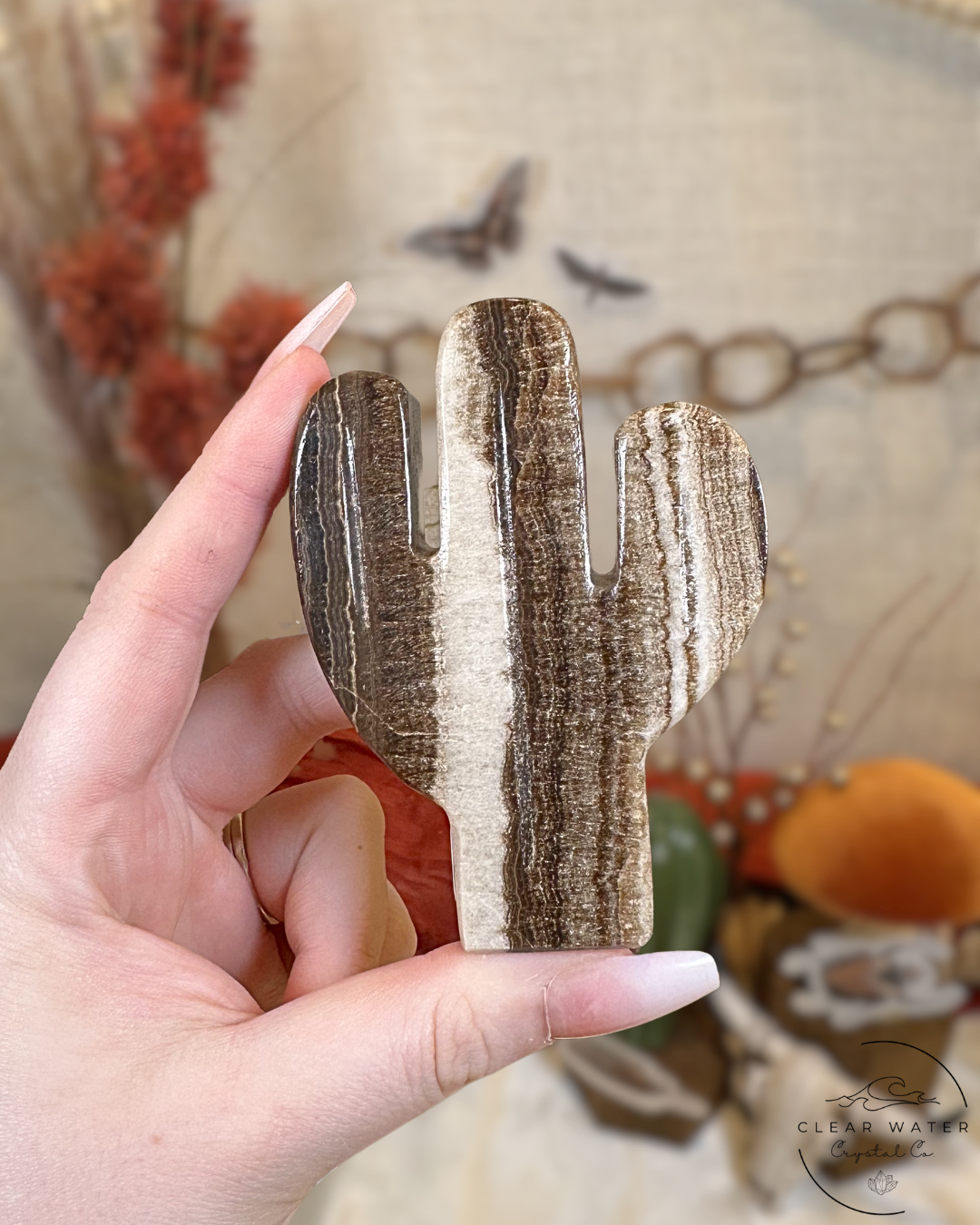 Chocolate Calcite Cactus Carving- Mexico