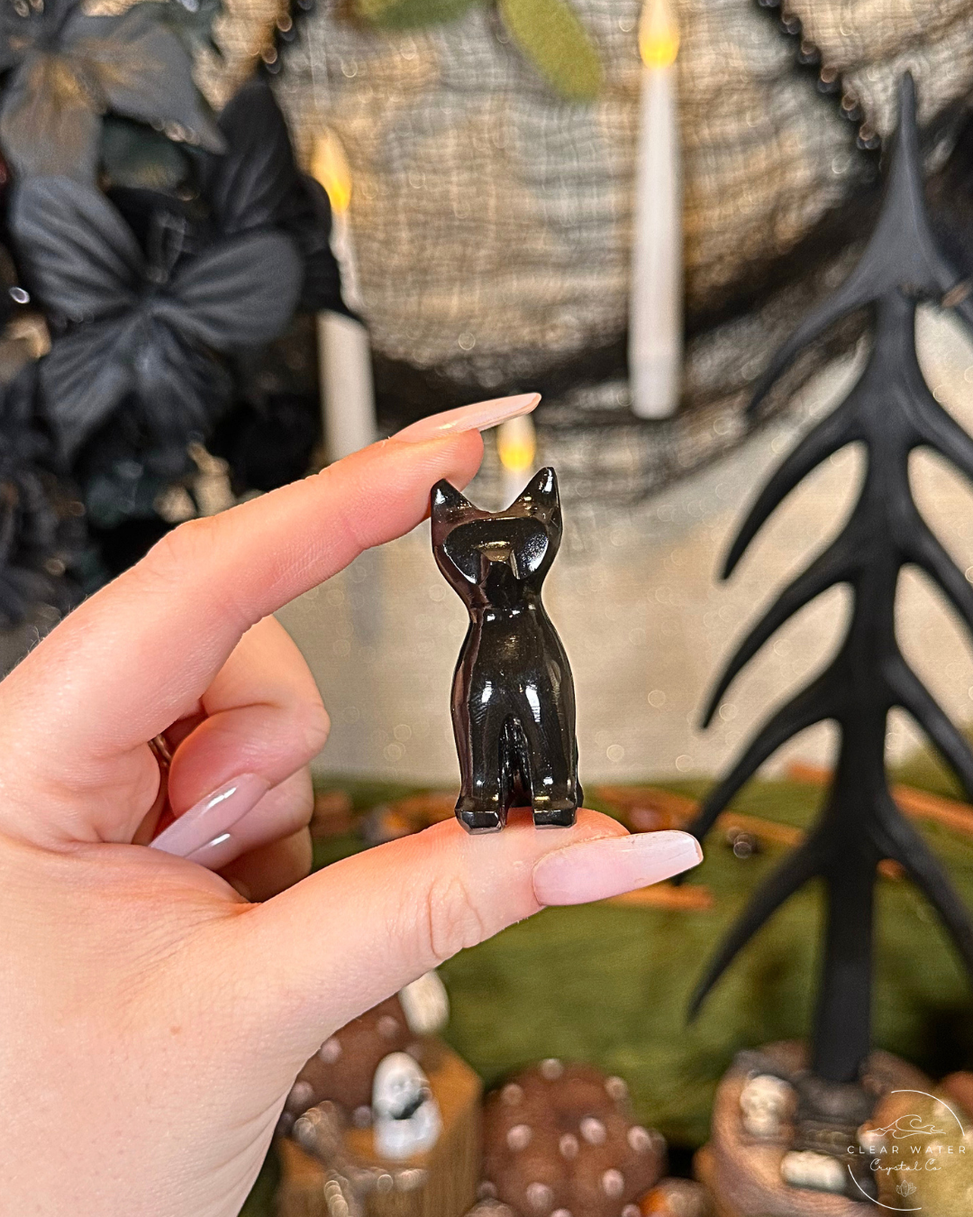Small Black Onyx Cat Carving | Mexico