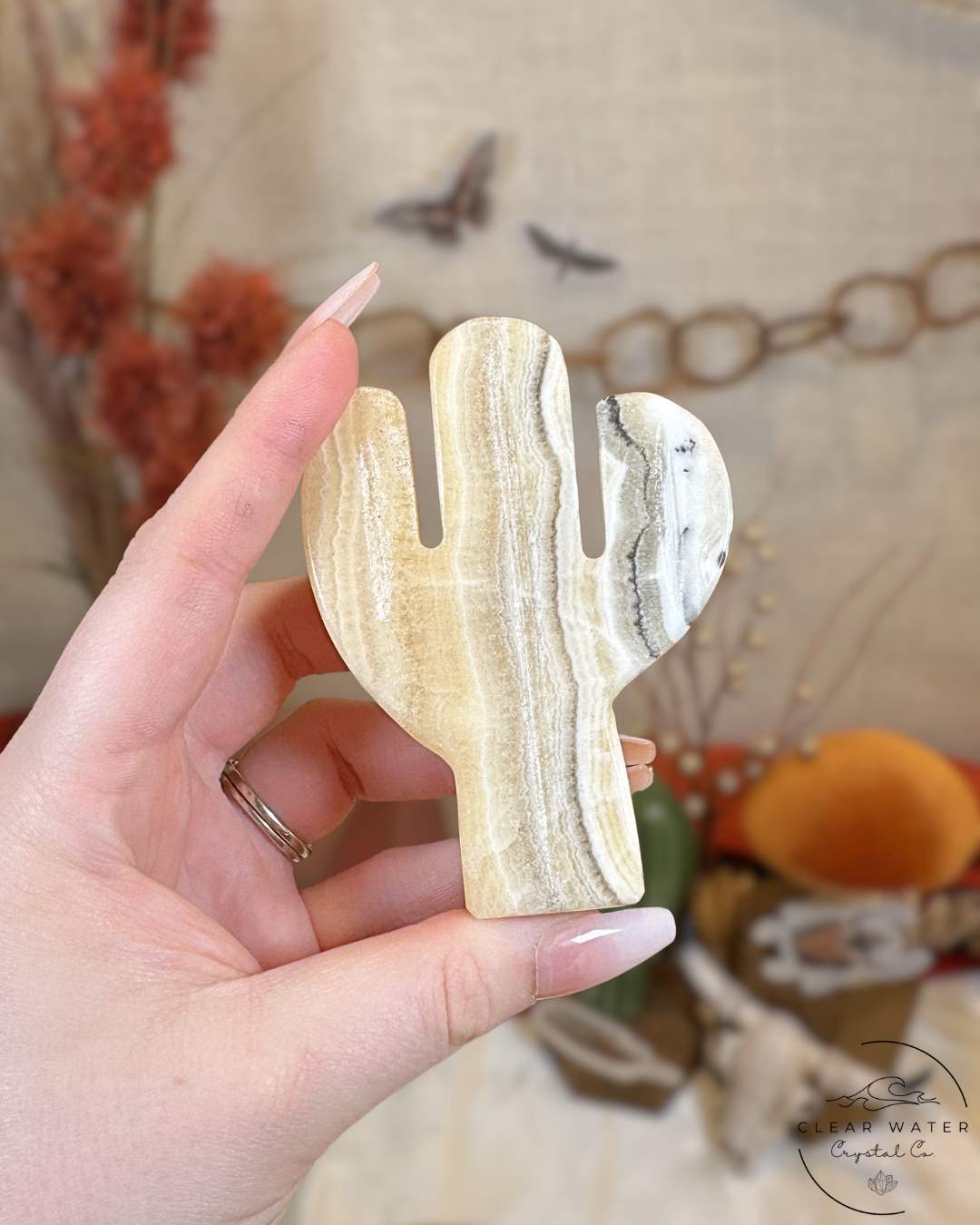 Zebra Calcite Cactus Carving- Mexico