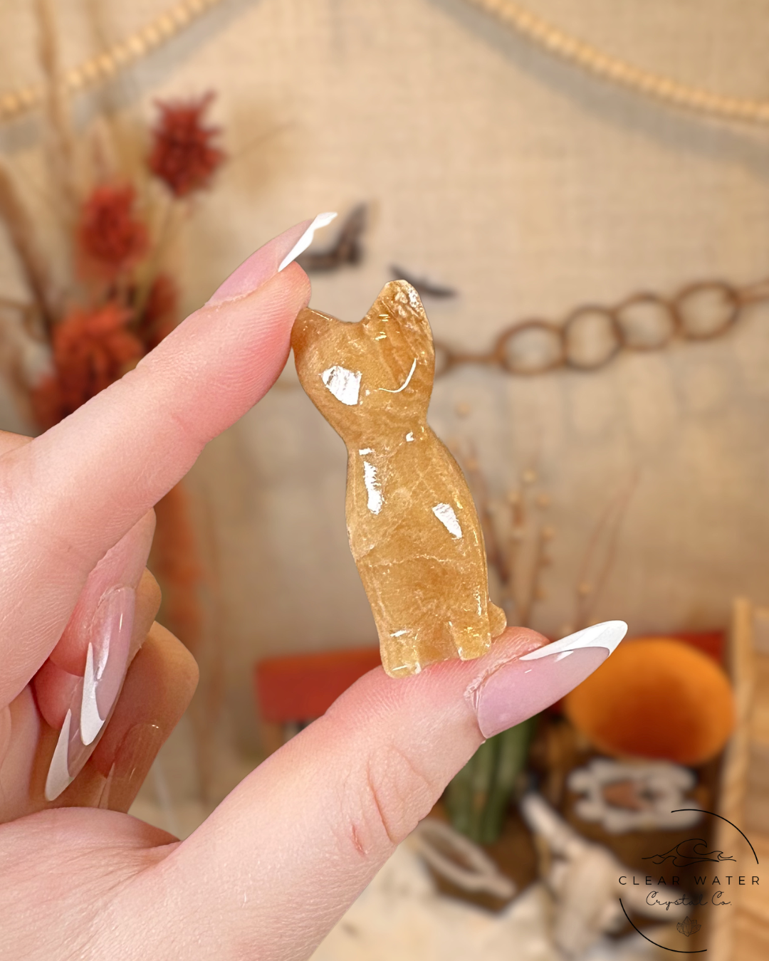 Amber Onyx Cat Carving- Mexico