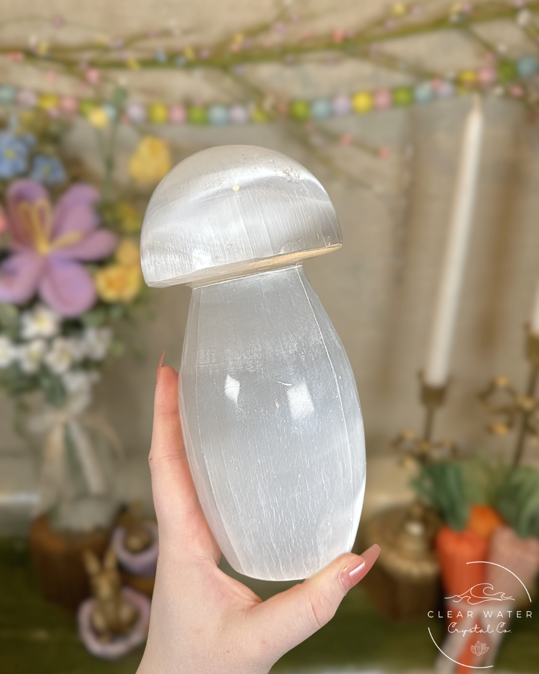 Large Satin Spar Mushroom Lamp – Madagascar