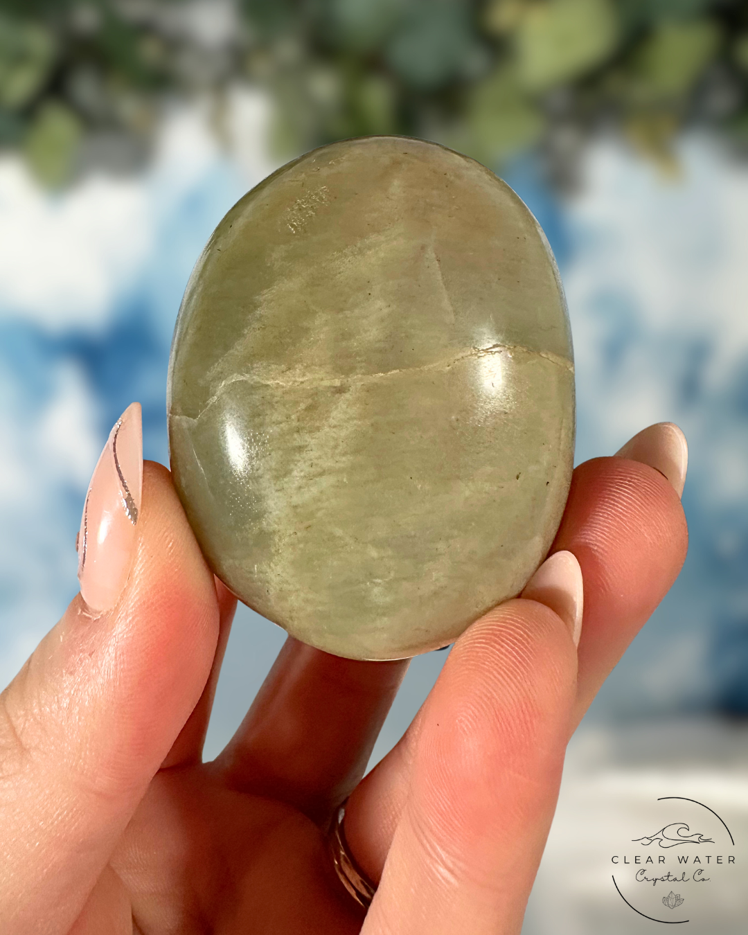 Green Moonstone Palmstone: Verdant Serenity