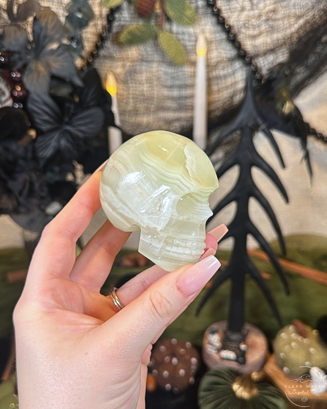 Green Calcite Skull Carving | Mexico