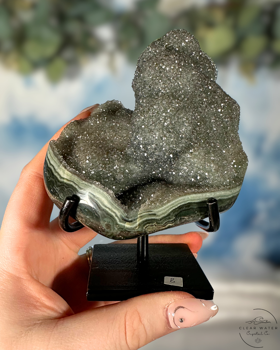 Uruguayan Amethyst on Custom Stand: Emerald Seas