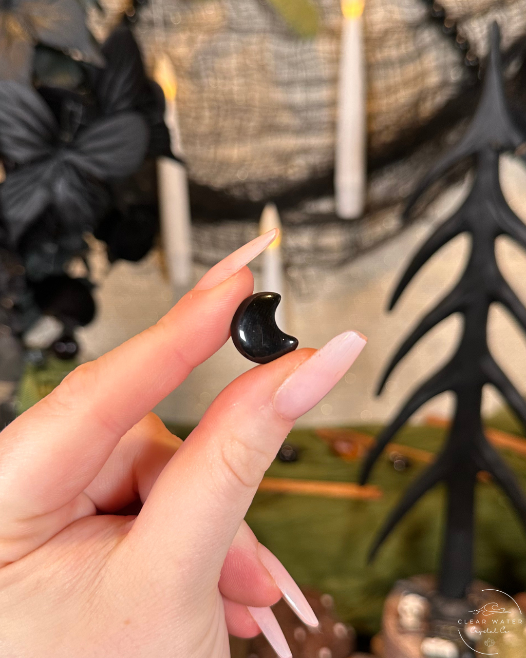 Mini Obsidian Moon Carving