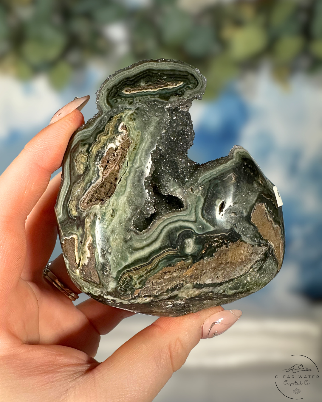 Uruguayan Amethyst on Custom Stand: Emerald Seas