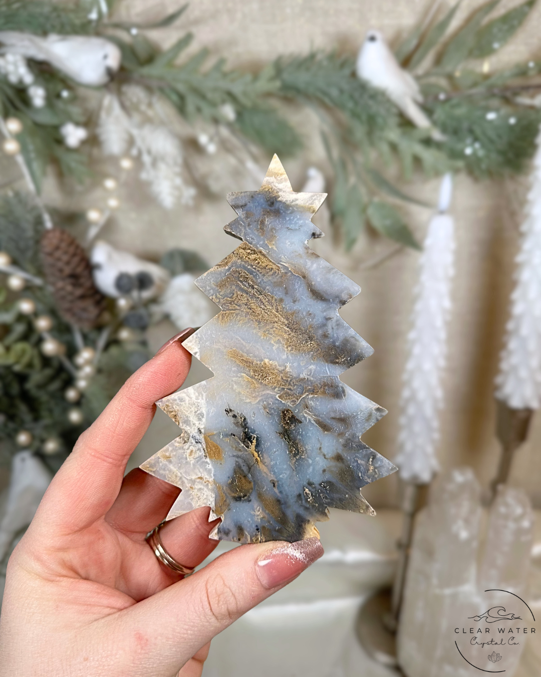 Blue Dendritic Tiger Agate Tree Carvings – Indonesia