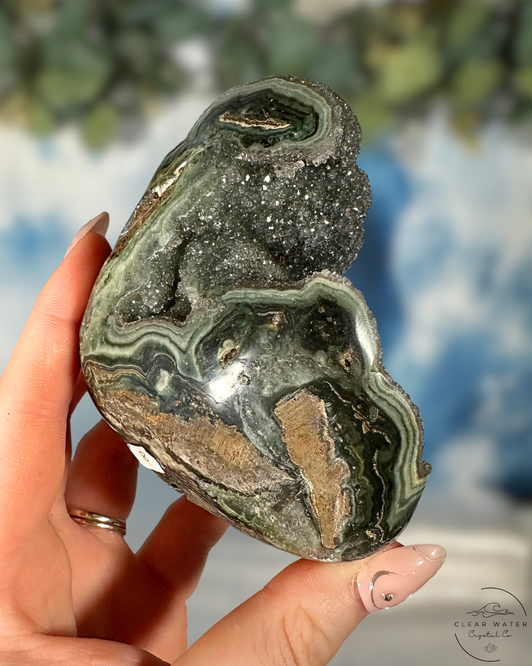 Uruguayan Amethyst on Custom Stand: Emerald Seas