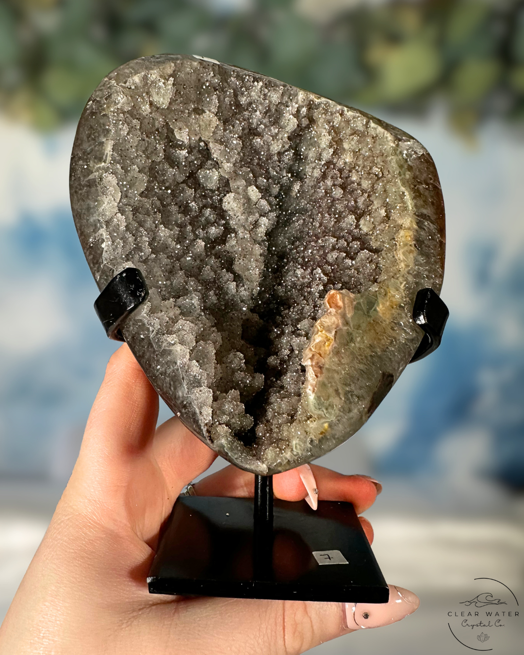 Uruguayan Amethyst on Custom Stand: Stormy Skies