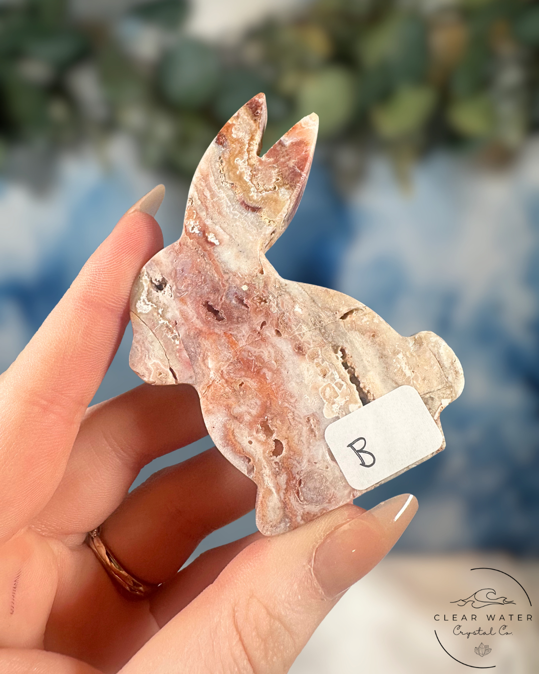 Pink Crazy Lace Agate Rabbit Carving