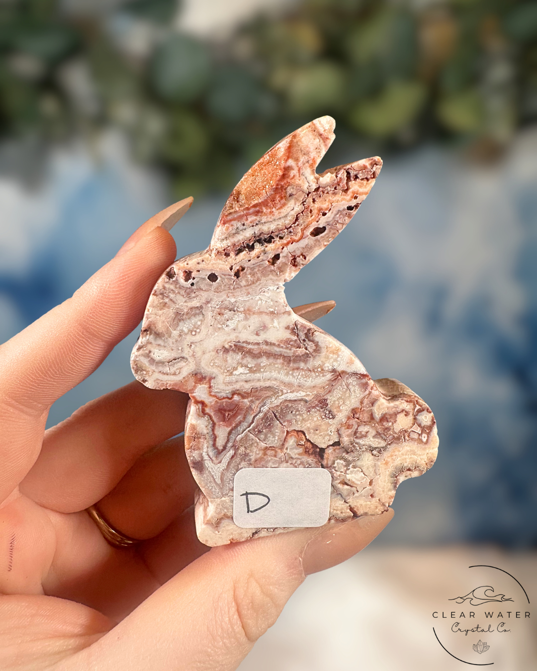 Pink Crazy Lace Agate Rabbit Carving