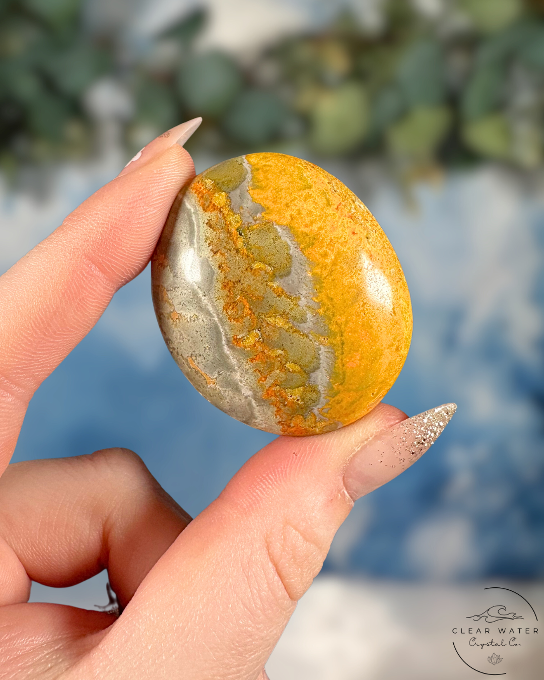 Indonesian Bumblebee Jasper Palmstone: Vibrant Volcanic Art