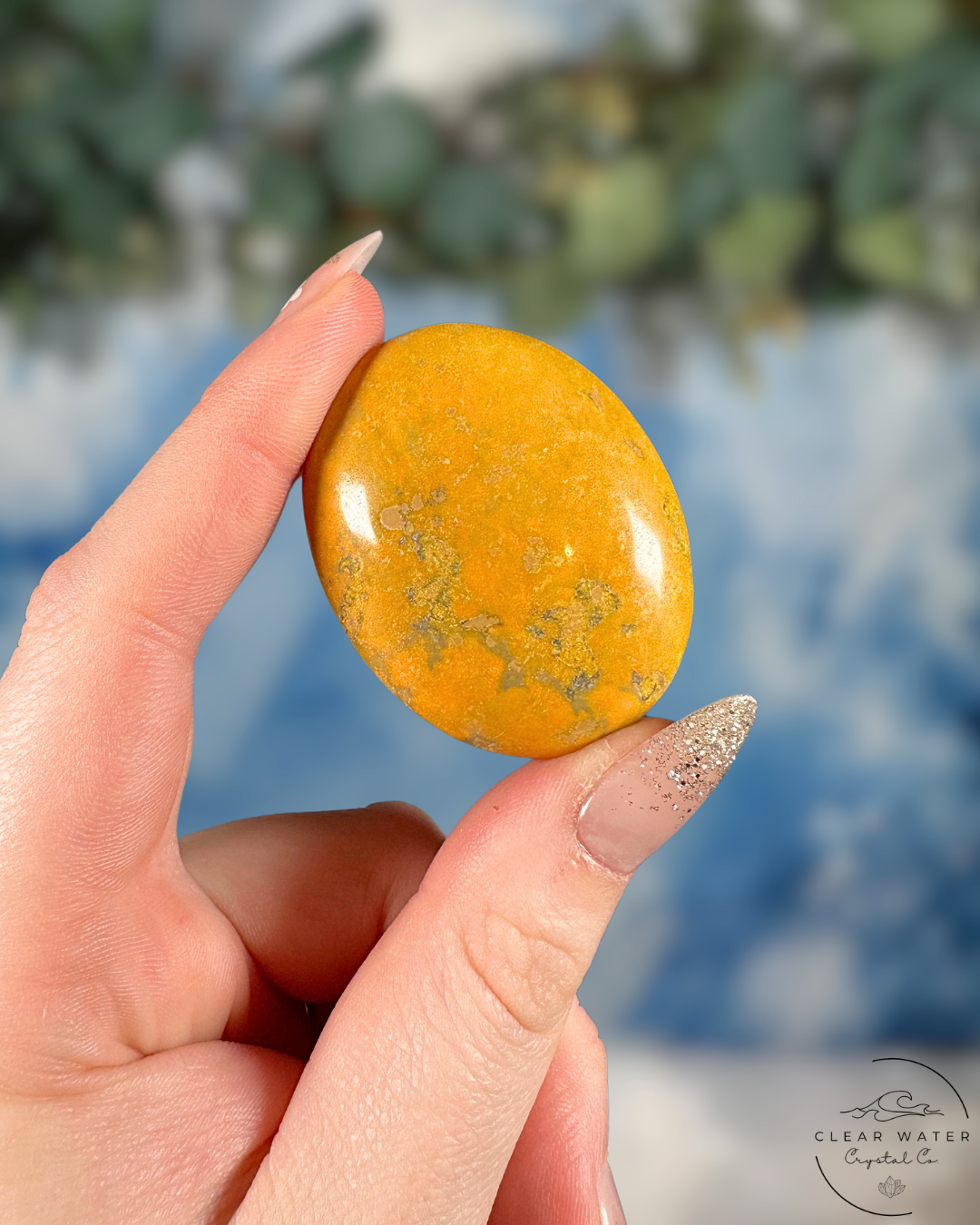 Indonesian Bumblebee Jasper Palmstone: Vibrant Volcanic Art