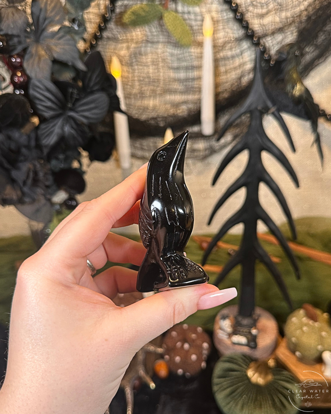 Obsidian Raven Carving