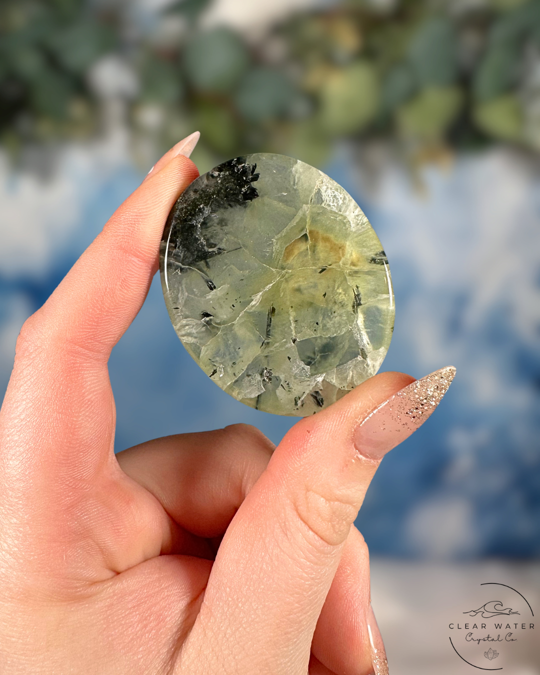 Prehnite Worry Stone: Garden Serenity