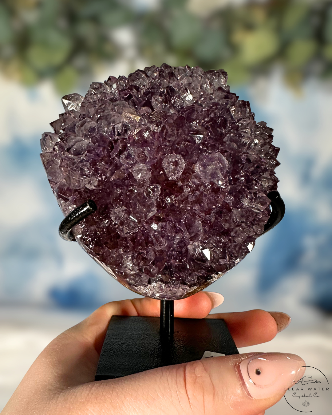 Uruguayan Amethyst on Custom Stand: Deep Berry Bloom