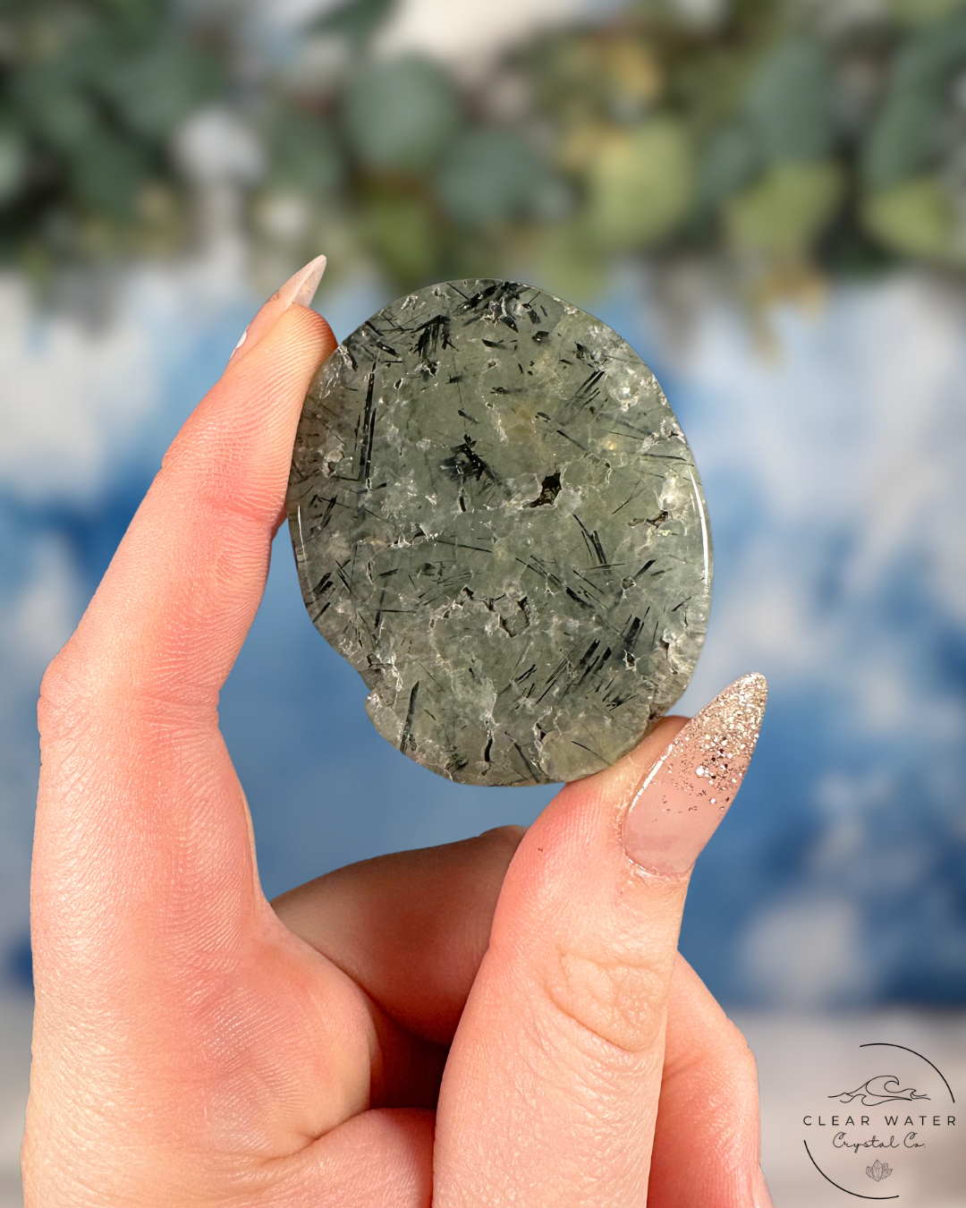 Prehnite Worry Stone: Garden Serenity