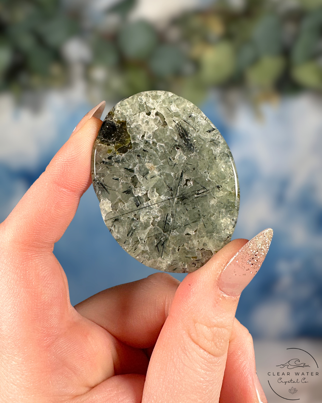 Prehnite Worry Stone: Garden Serenity
