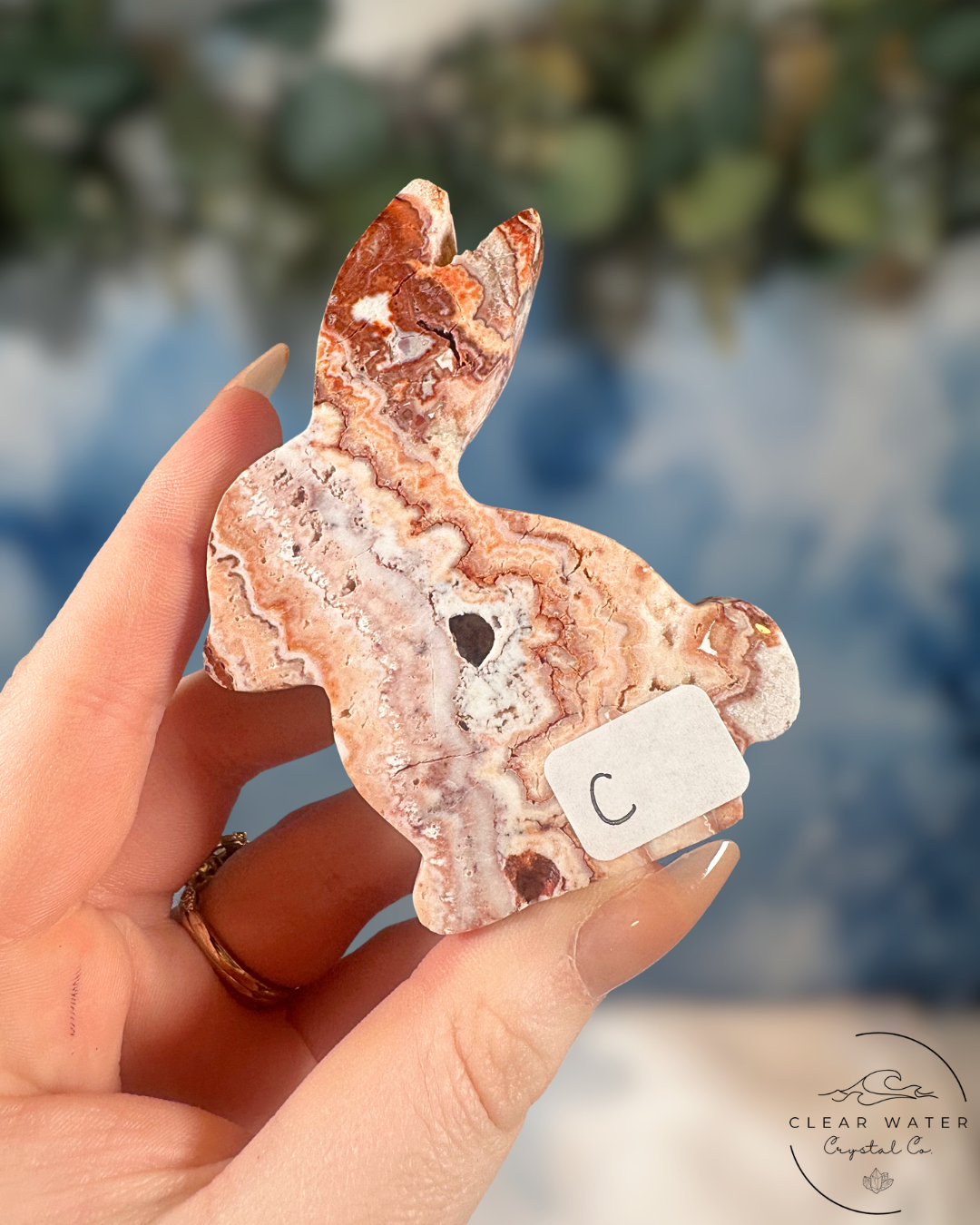 Pink Crazy Lace Agate Rabbit Carving