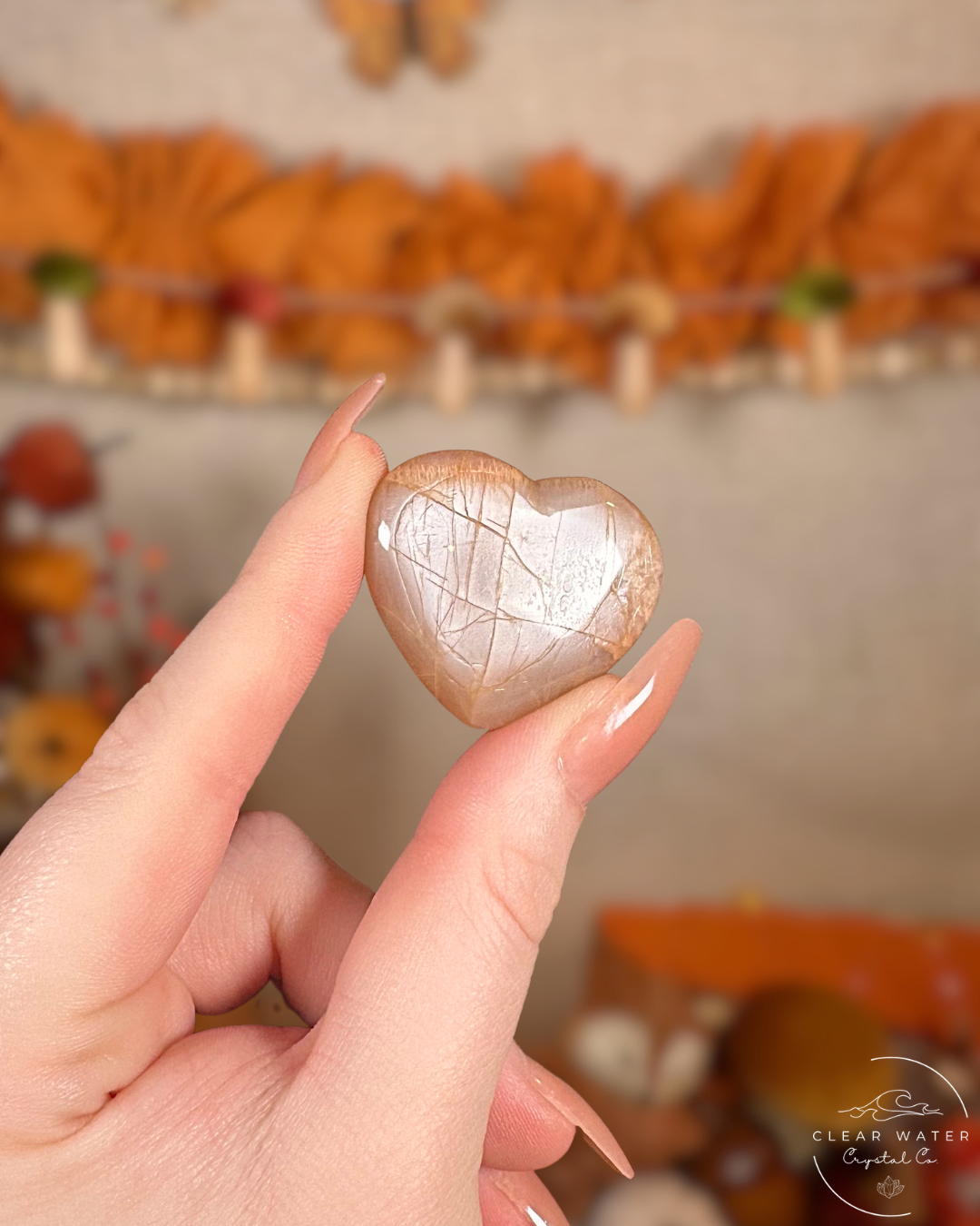Peach Moonstone Heart- Blush Moondrop