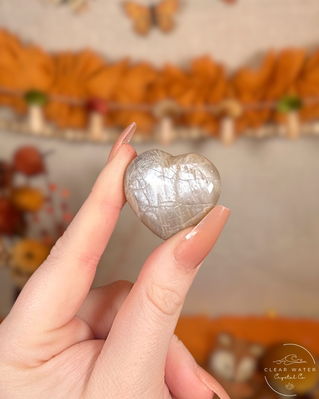 Peach Moonstone Heart- Blush Moondrop