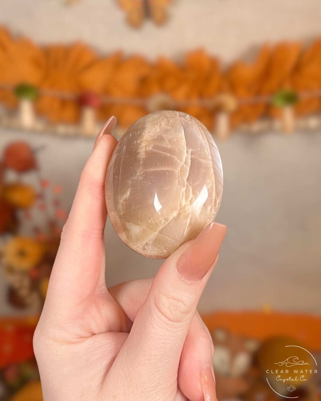 Peach Moonstone Palmstone- Hearthlight