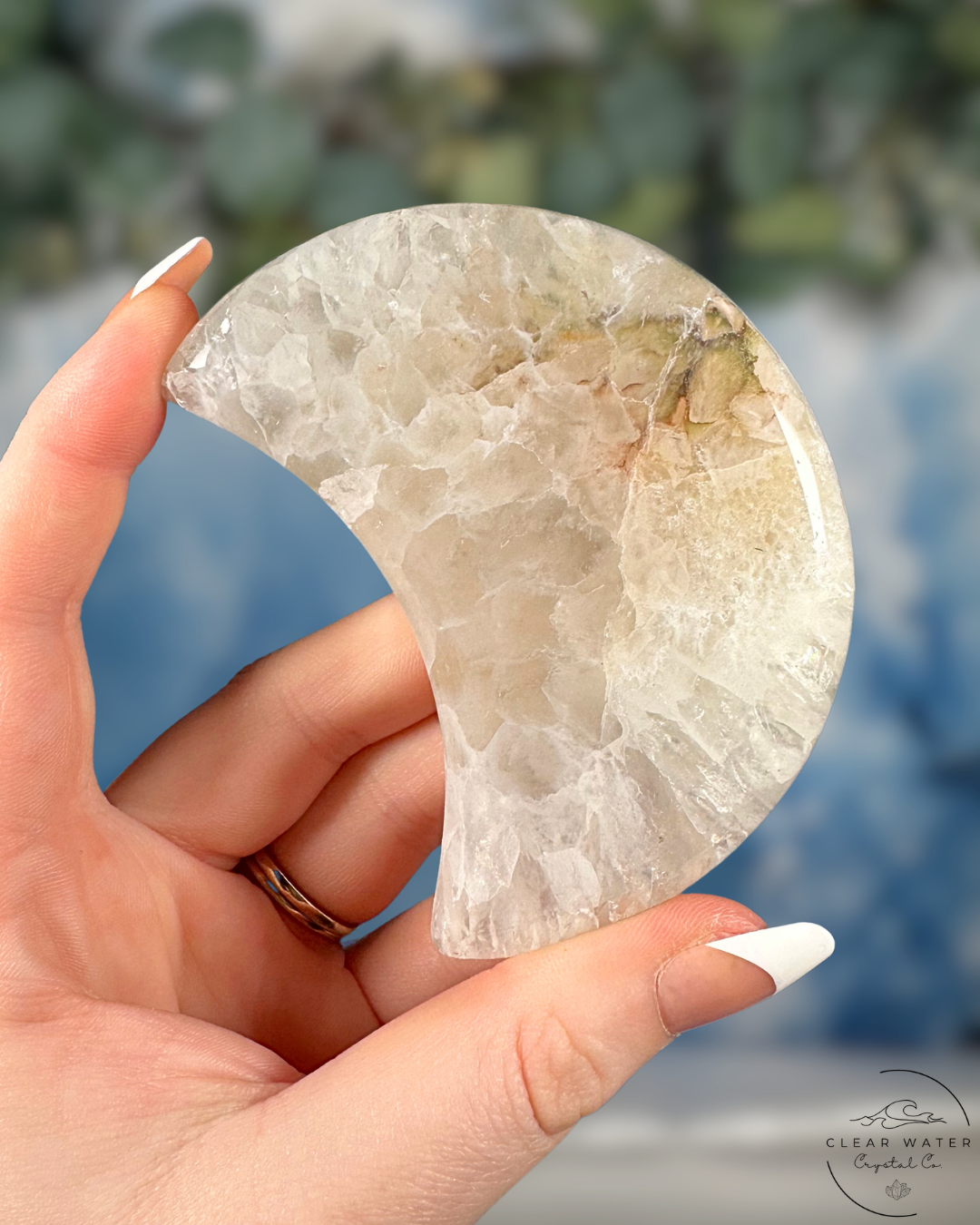 Celestial Captivation: Brazilian Druzy Agate Moon on Stand