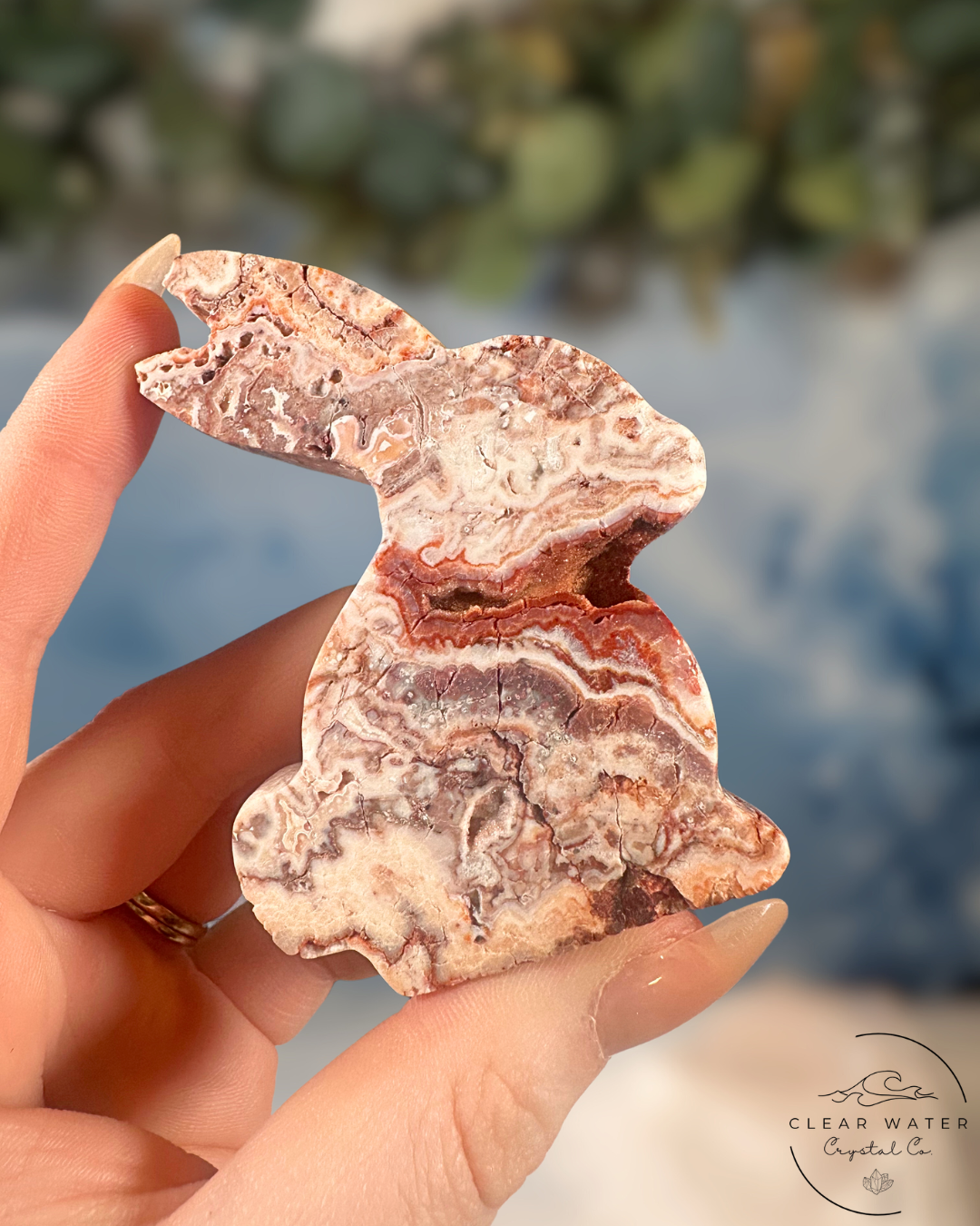 Pink Crazy Lace Agate Rabbit Carving