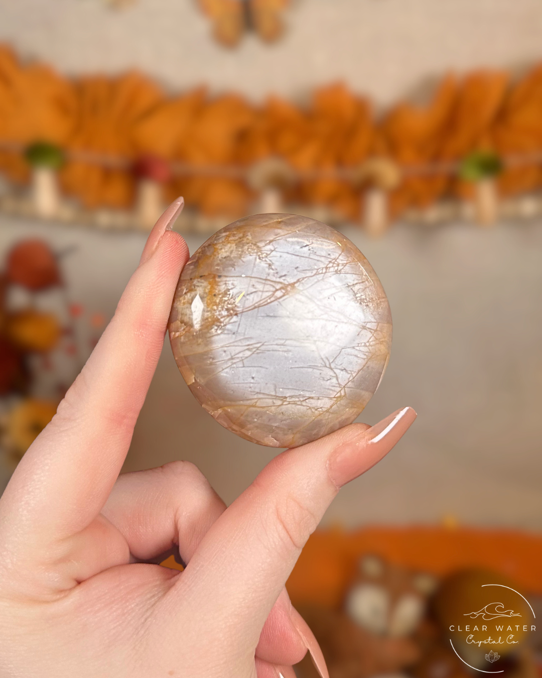 Peach Moonstone Palmstone- Hearthlight