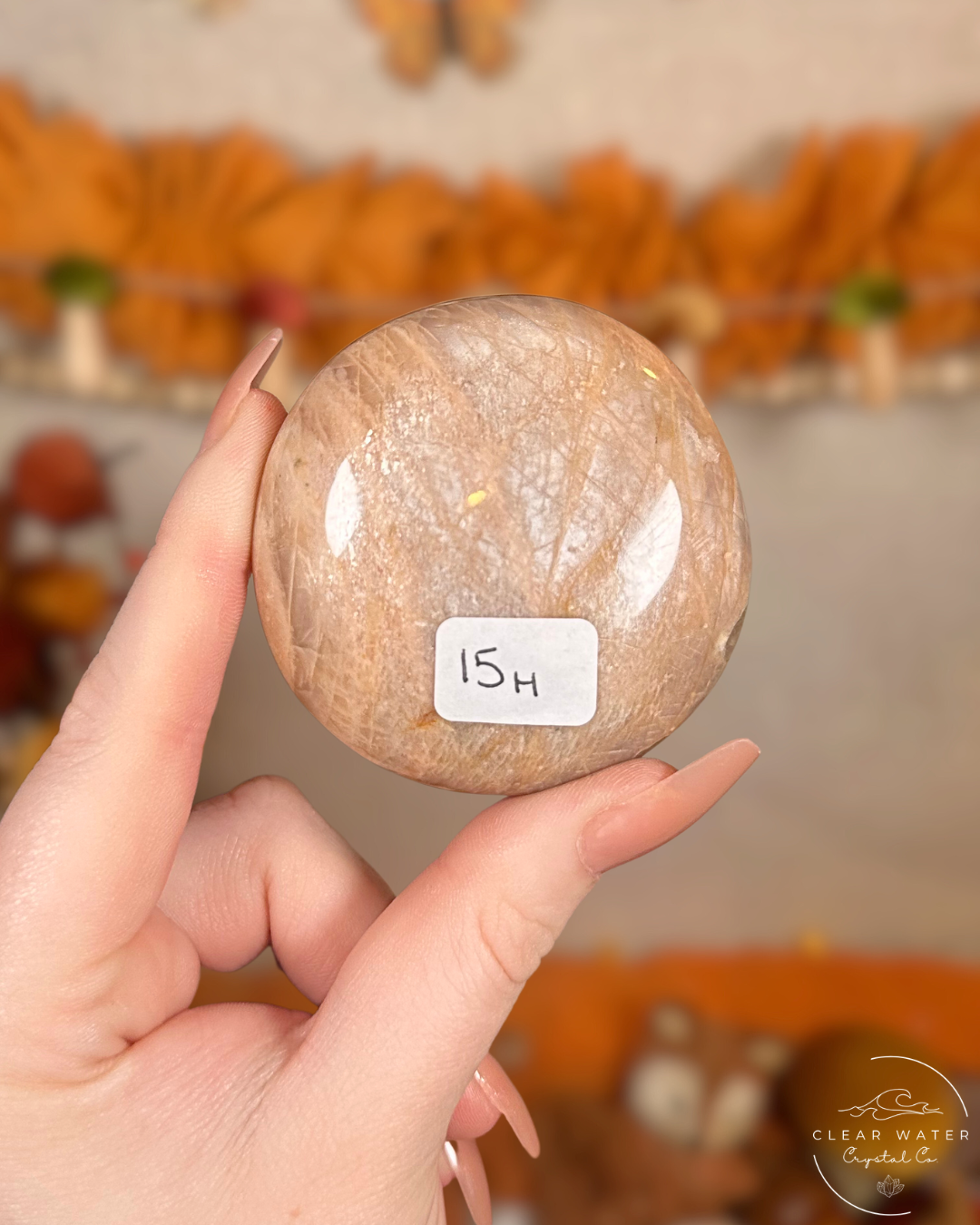 Peach Moonstone Palmstone- Hearthlight