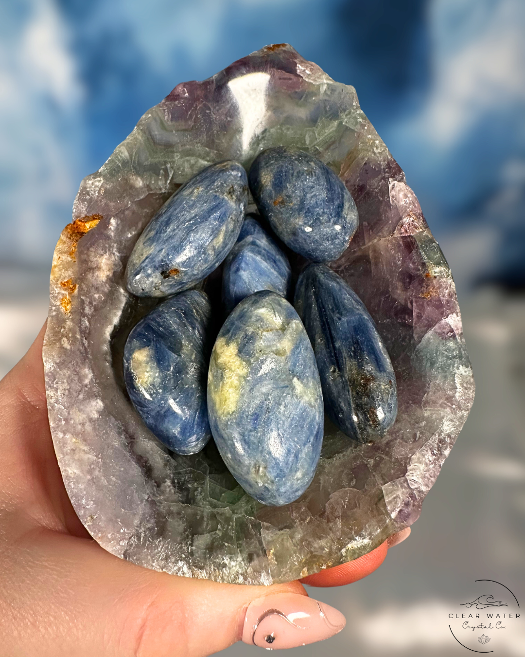 Blue Kyanite in Quartz Tumbles