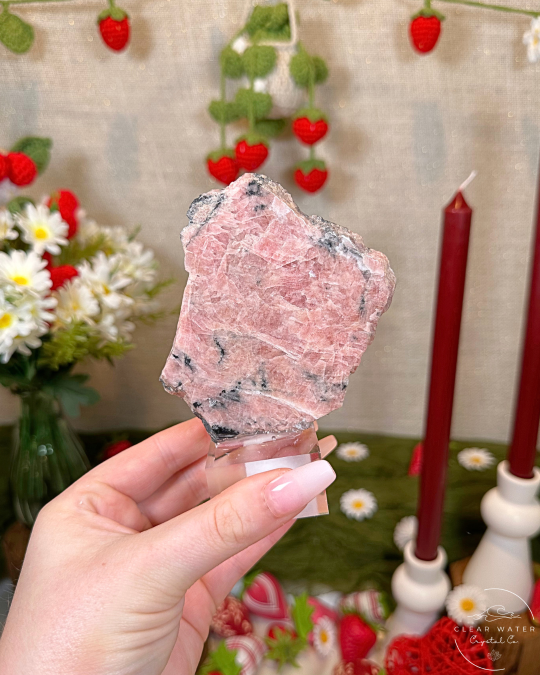 Rhodochrosite Slab on Acrylic Stand | Argentina