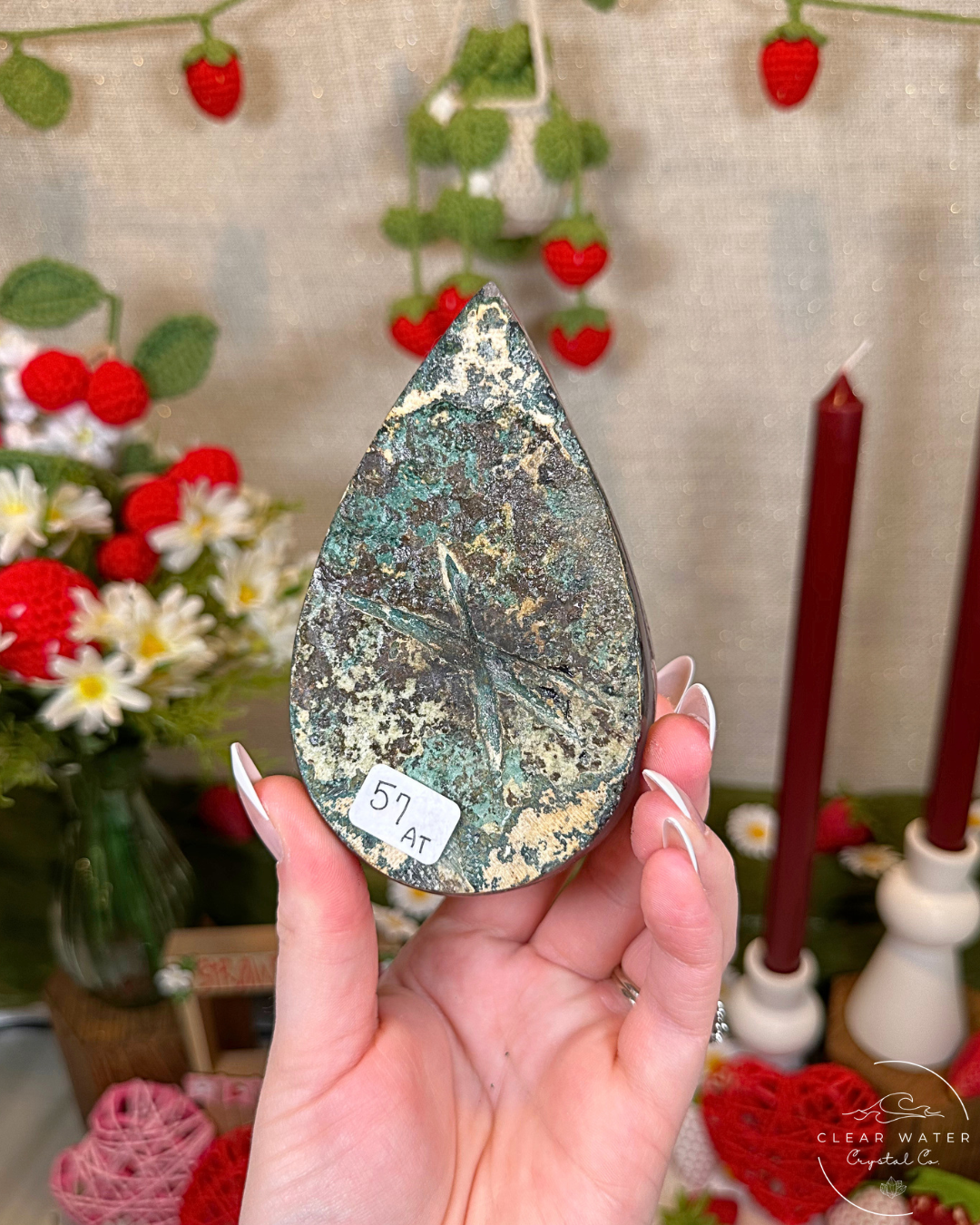 Amethyst Teardrop Cluster with Calcite on Stand