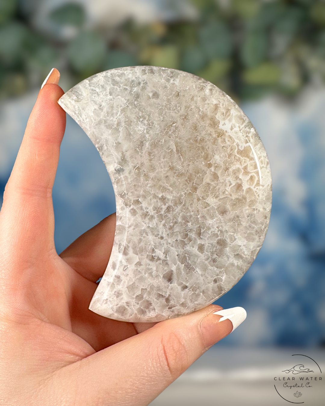 Celestial Captivation: Brazilian Druzy Agate Moon on Stand