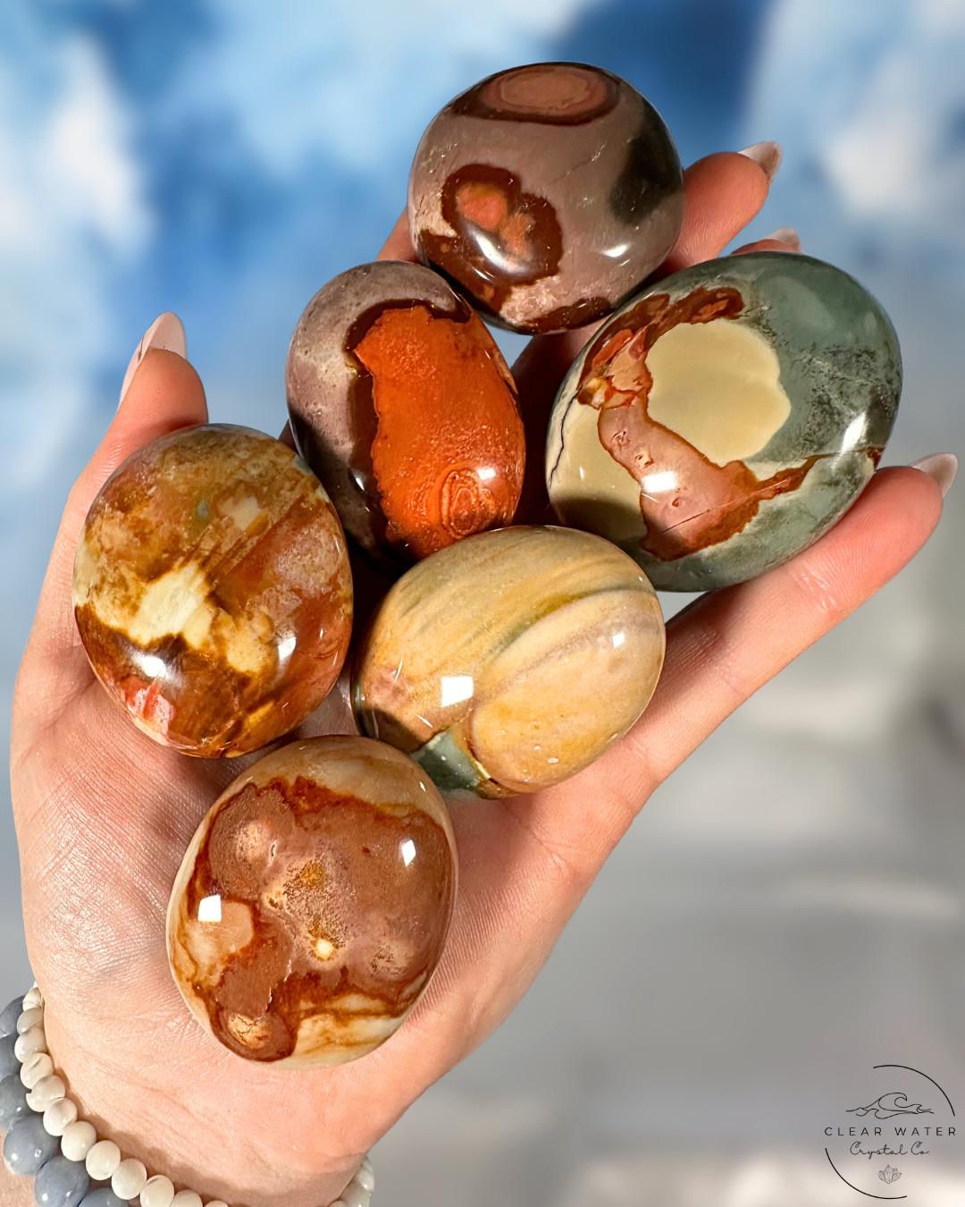 Earth's Palette: Intuitively Chosen Polychrome Jasper Palm Stone