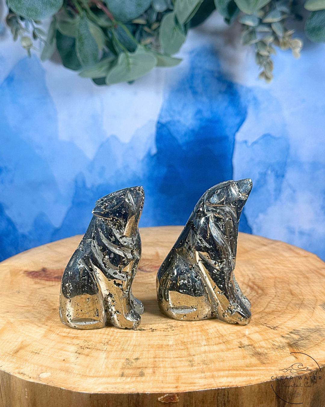 Pyrite Wolf Carving: Lunar Power