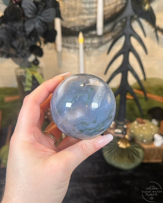 Large Blue Chalcedony & Moss Agate Sphere