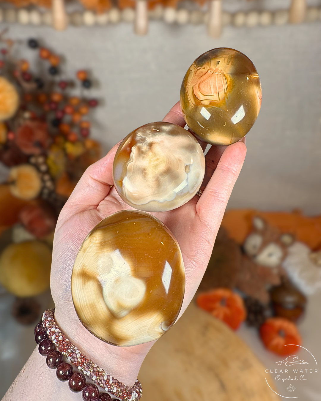 Orca Agate & Carnelian Palmstones – Madagascar