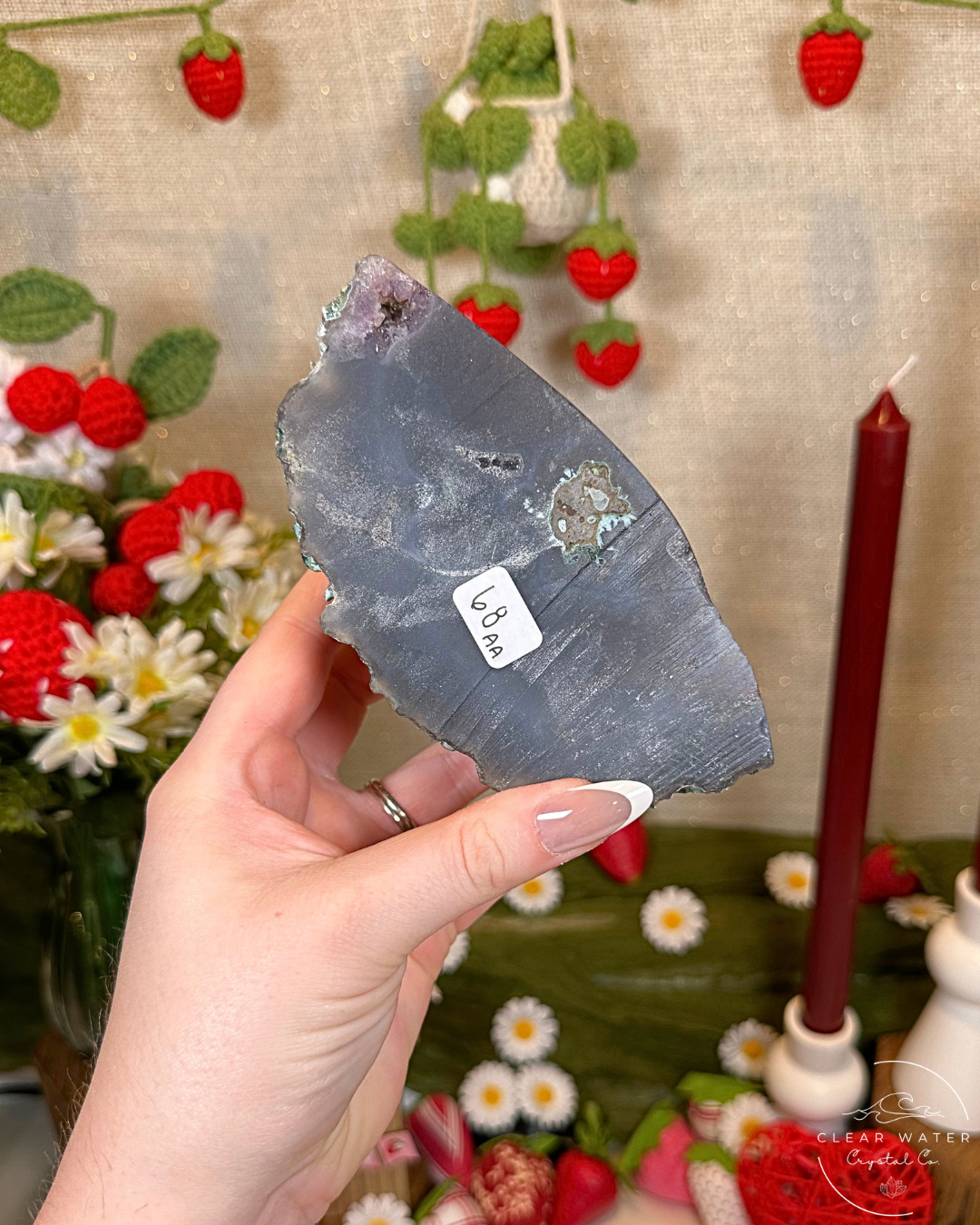 Grape Cavern- Amethyst and Blue Agate Cut Base