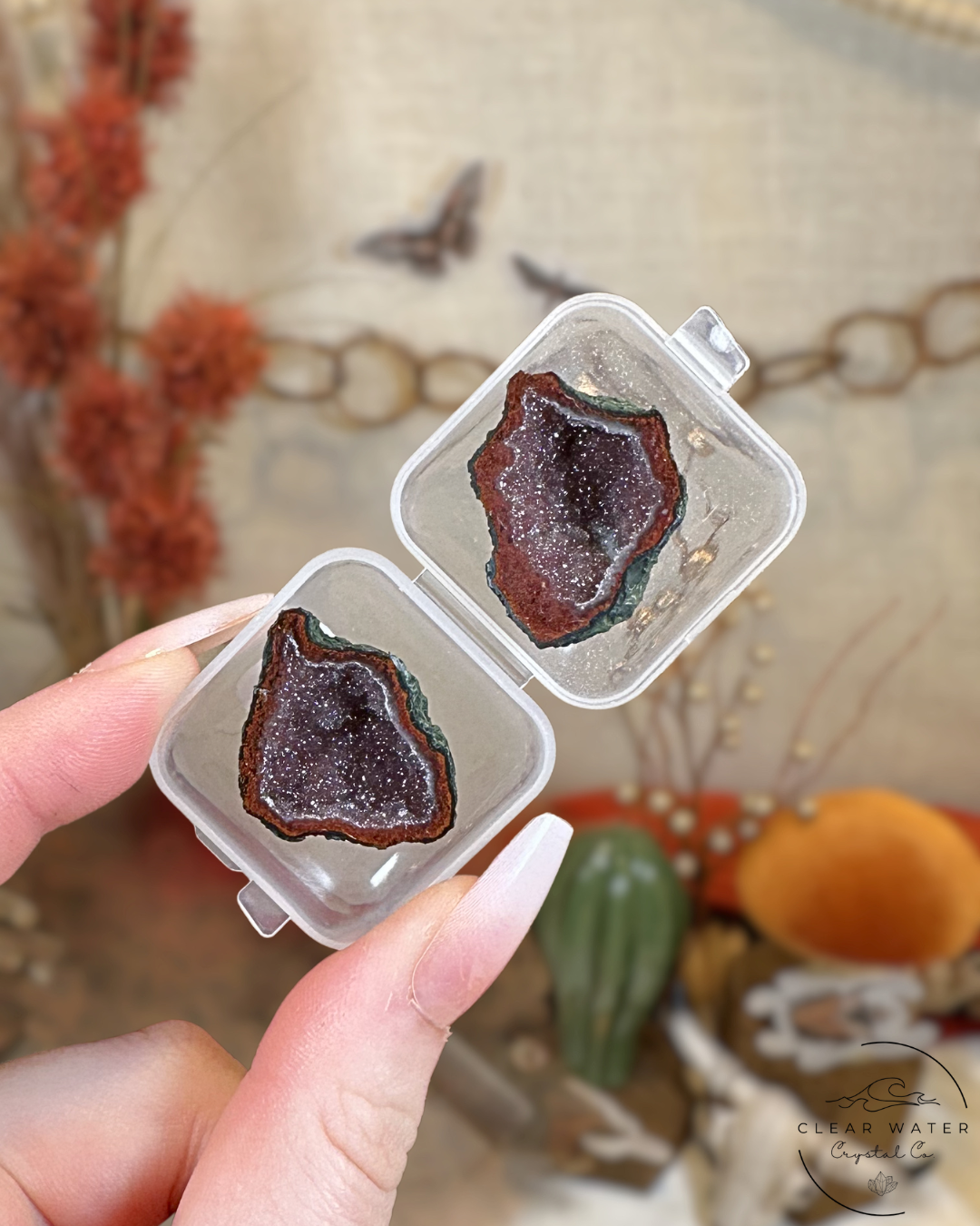 Red Tabasco Agate Geode Pair- Mexico
