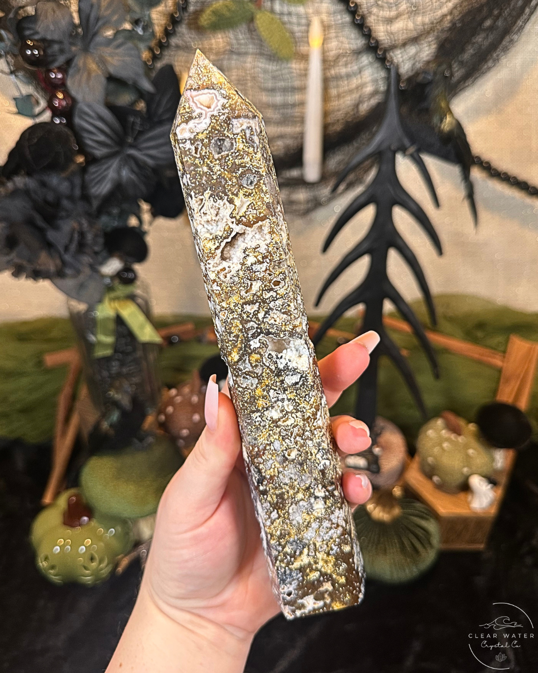 Large Sea-Jasper Druzy Tower | China