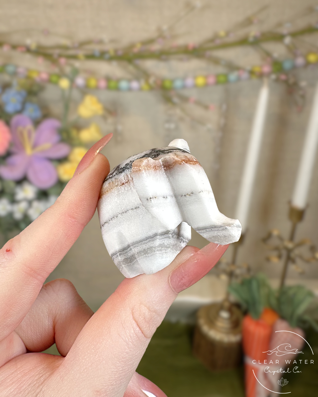 Zebra Calcite Elephant Carving – Mexico