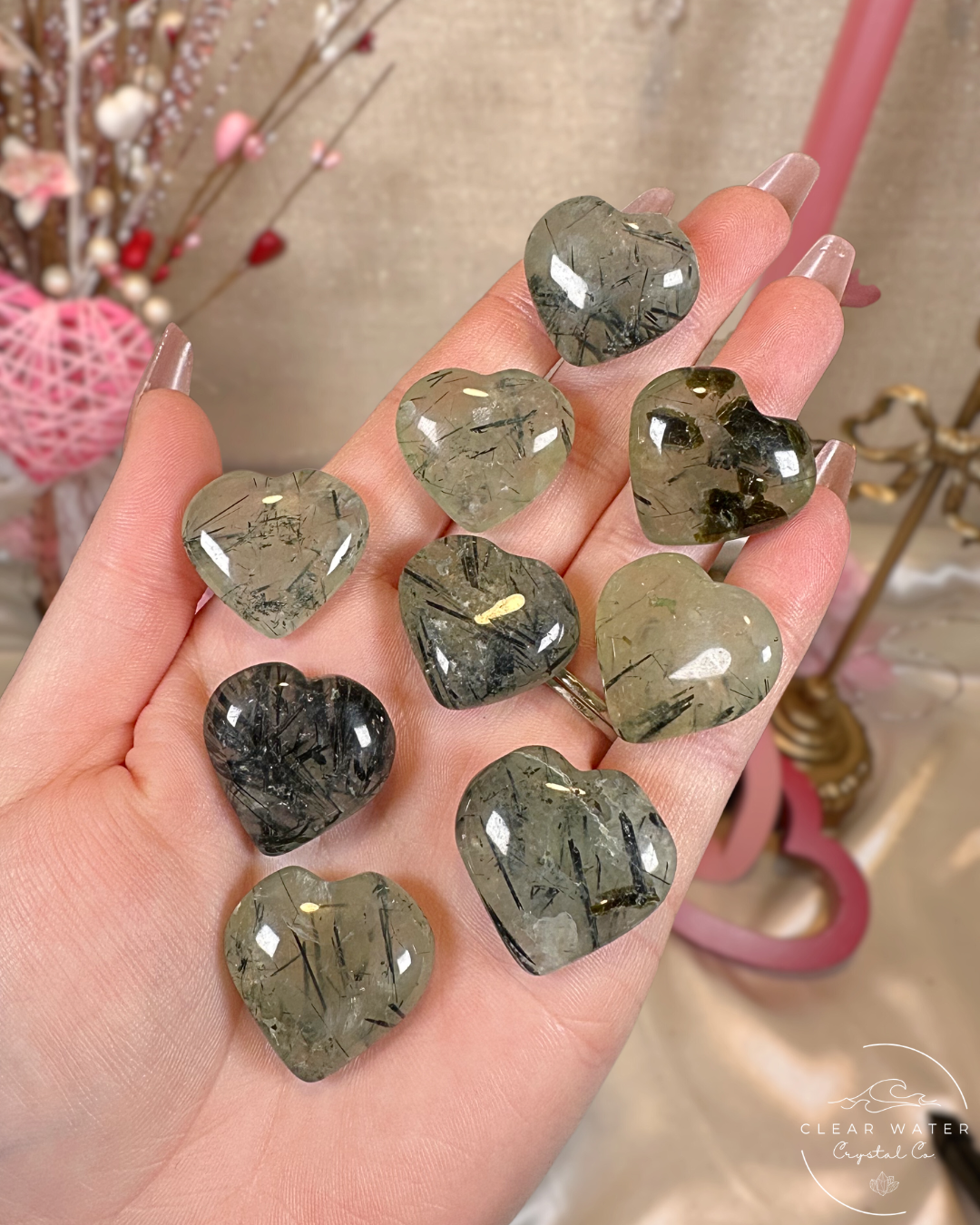 Mini Prehnite Hearts – India